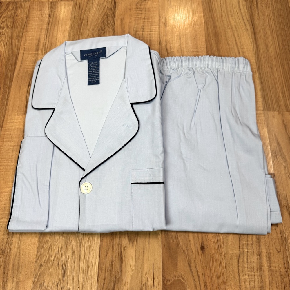 VTG Towncraft Cotton Blend Men’s Pajamas Set XL Blue Long Sleeve Long Leg New